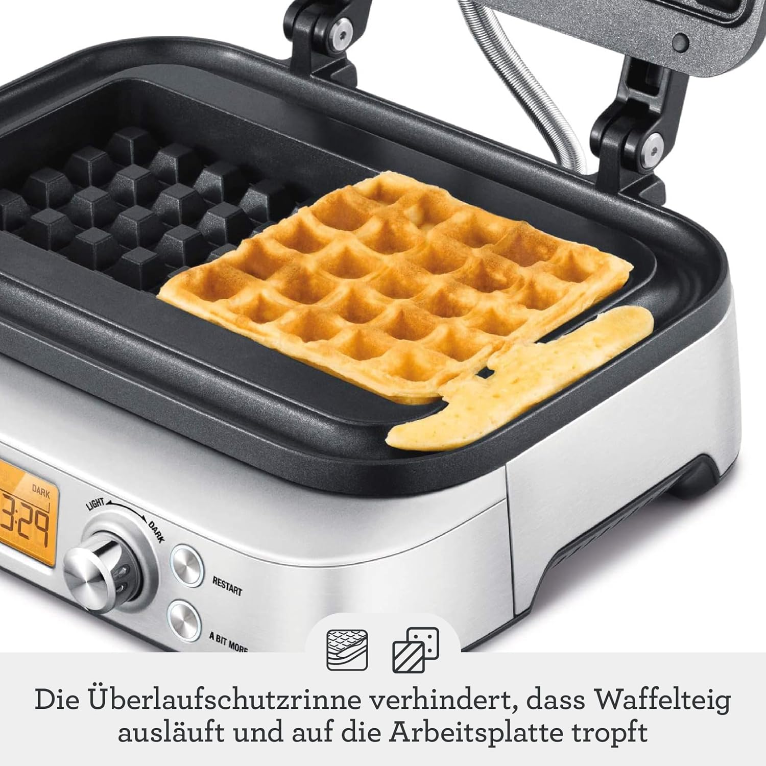 Sage - The Smart Waffle Pro - Waffeleisen - 4 Teigeinstellungen inkl. Belgische Waffeln, Klassische Waffeln - 12 Bräunungseinstellungen, 1000W Leistung, Einfach zu Reinigen - Gebürsteter Edelstahl