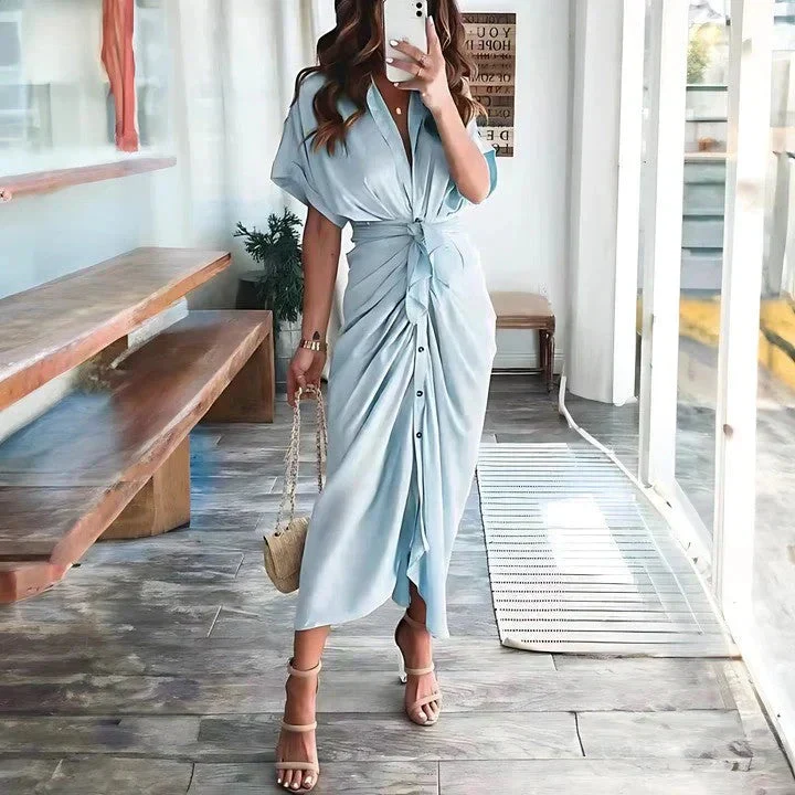 Midi-Kleid mit V-Ausschnitt und Kragen f��r Hochzeitsg?ste