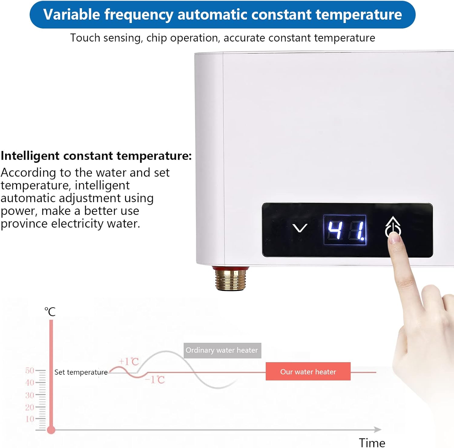 Elektronischer Durchlauferhitze Dusche, 220V elektrische Warmwasserbereiter Temperaturwahl 30-52 °C mit Bad Dusche Kit, für Handwaschbecken, Küche, Bad, Waschbecken (5500W mit Duschset, Weiß)