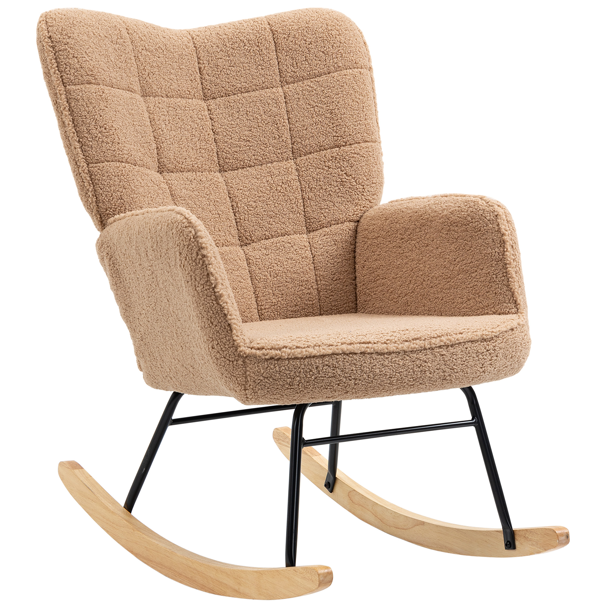 Schommelstoel in Retro-Design, Massief Hout, Stoel, Relaxstoel, 92 cm x 71 cm x 101 cm, Bruin