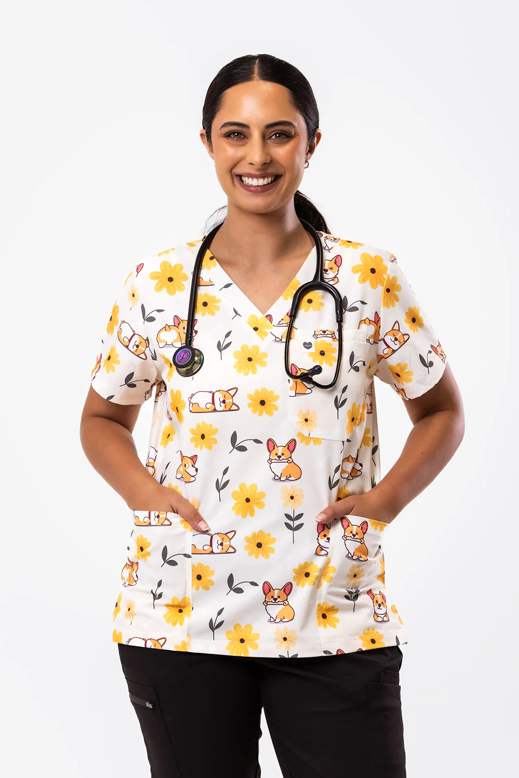 Sunshine Corgi Scrub Top