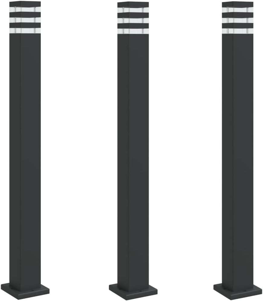Wegeleuchten 3 Stück Schwarz 110 cm Aluminium Außenleuchte IP44 Wetterfest mit Diffusor für Garten Beleuchtung Einfahrt Veranda Dauerhaft Robust