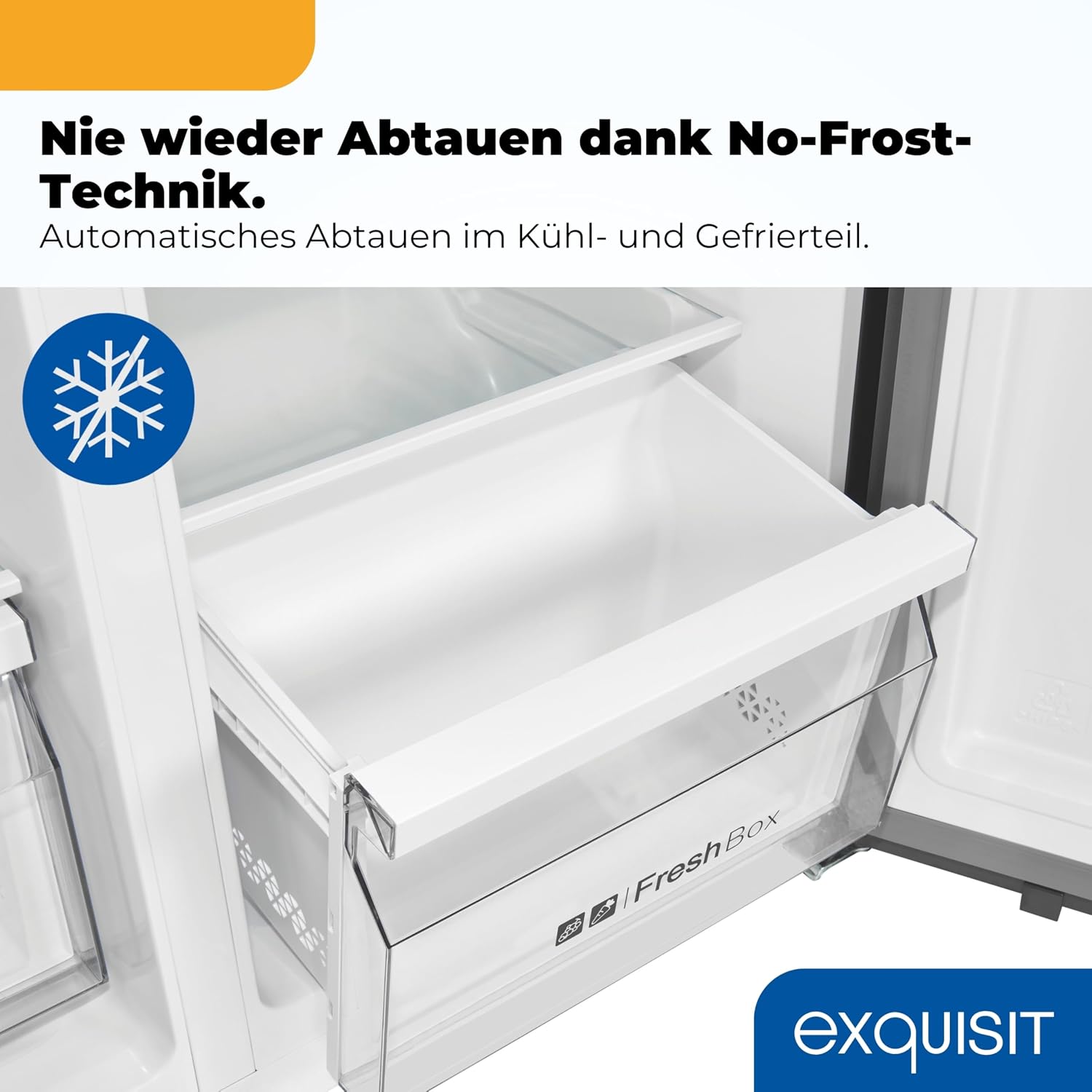 Exquisit Side-by-Side SBS546-040E inoxlook | No Frost | Nutzinhalt: 442 L | Temperaturregelung | Alarm