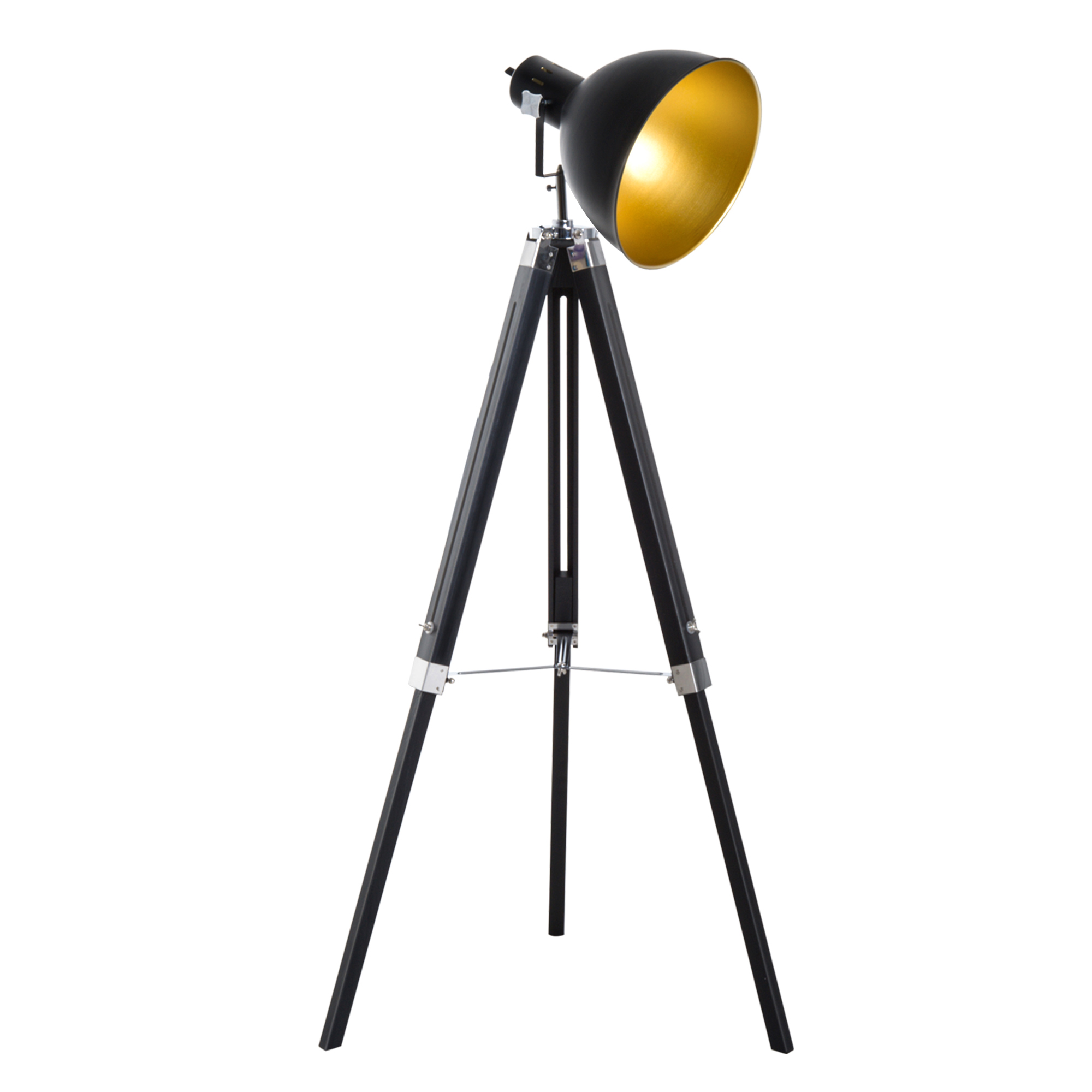 ? staande lamp driepoot vloerlamp in hoogte verstelbaar 108-152 cm E27 industri?le zwarte vloerlamp grenen goud 65 l x 65 b x 152 h cm