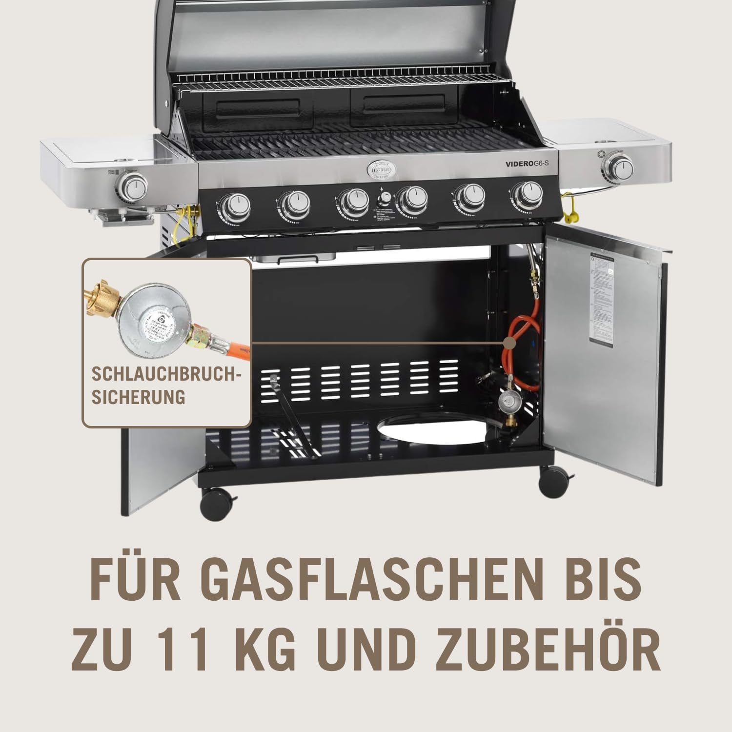 RÖSLE Elektrogrill BBQ-Portable Videro E2-P, tragbarer Tischgrill mit 2 Brennern, Warmhalterost und Deckel mit Glaseinsatz, pulverbeschichteter Stahl, schwarz/silbern