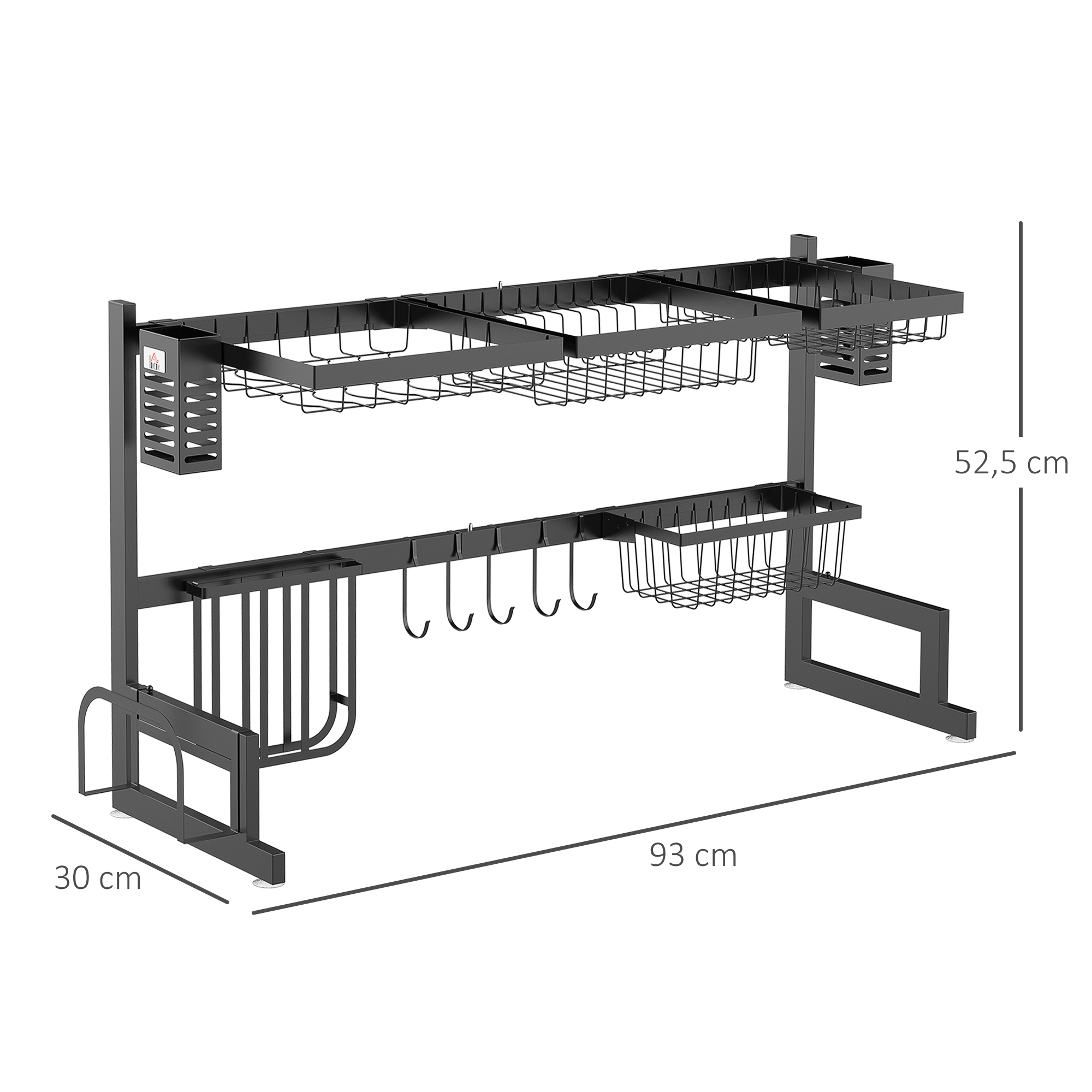 Serviesmand, Modulaire Servieshouder van Metaal, tot 23 kg Belastbaar, Zwart