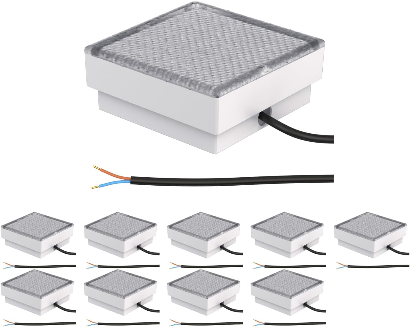 ledscom.de 10 Stück LED Pflasterstein Bodeneinbauleuchte CUS für außen, IP67, eckig, 15 x 15cm, warmweiß