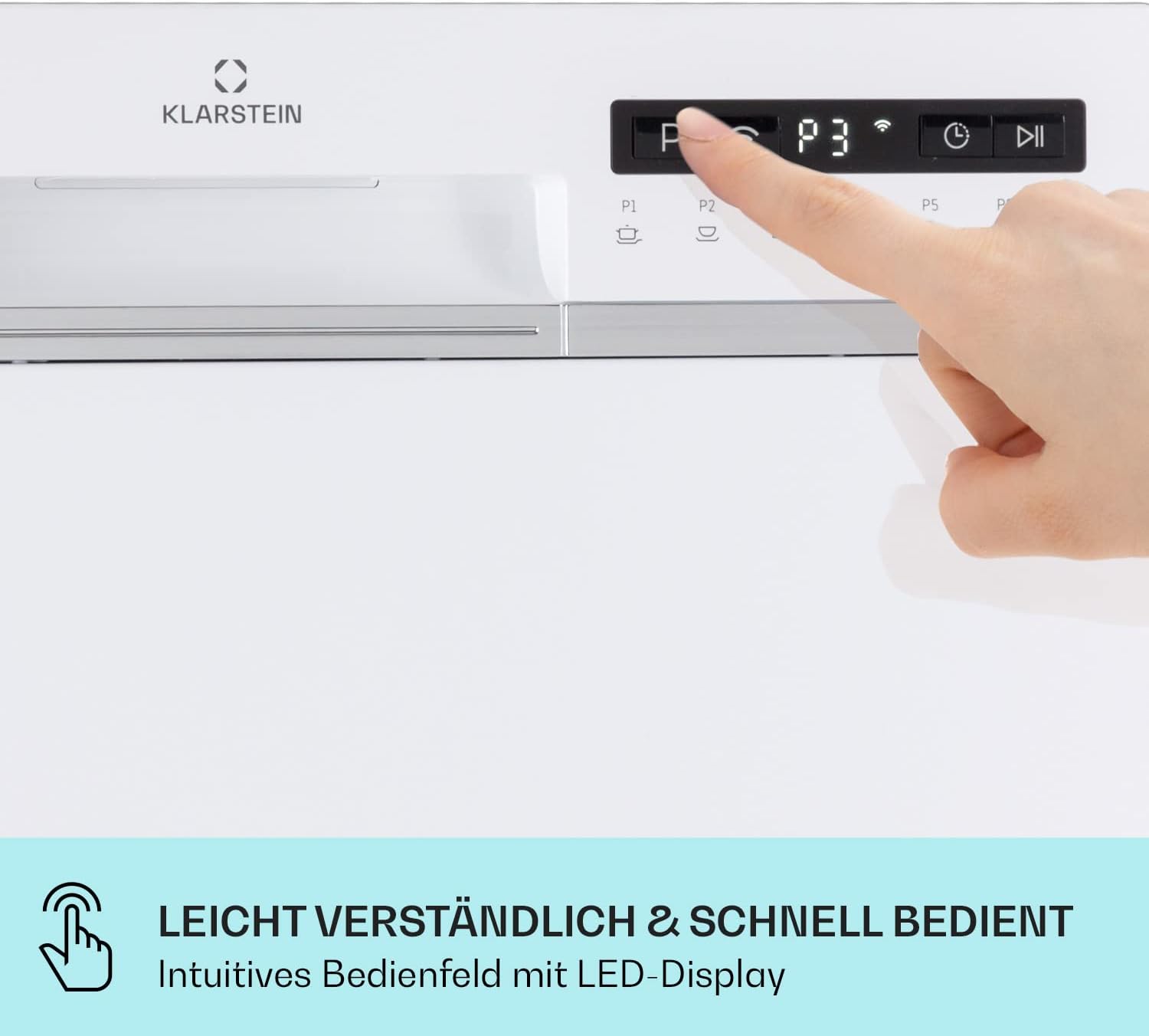 Klarstein  ia 8 - Spülmaschine, Geschirrspüler, Freistehend, Teilintegriert, F, 55 cm breit, 8 Maßgedecke, 6 Programme, Aquastop, silber