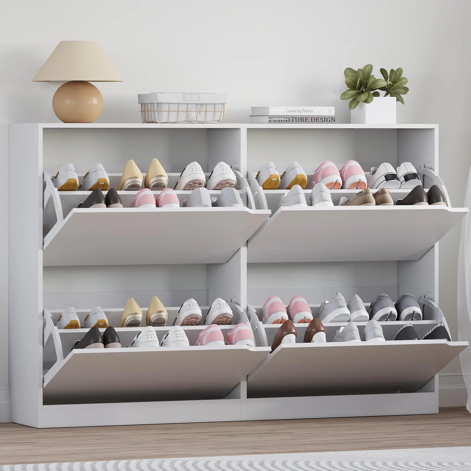 Shoe Cabinet with 3 Flip Drawers Hidden Wood Shoe Cabinet Freestanding Shoe Storage Cabinet