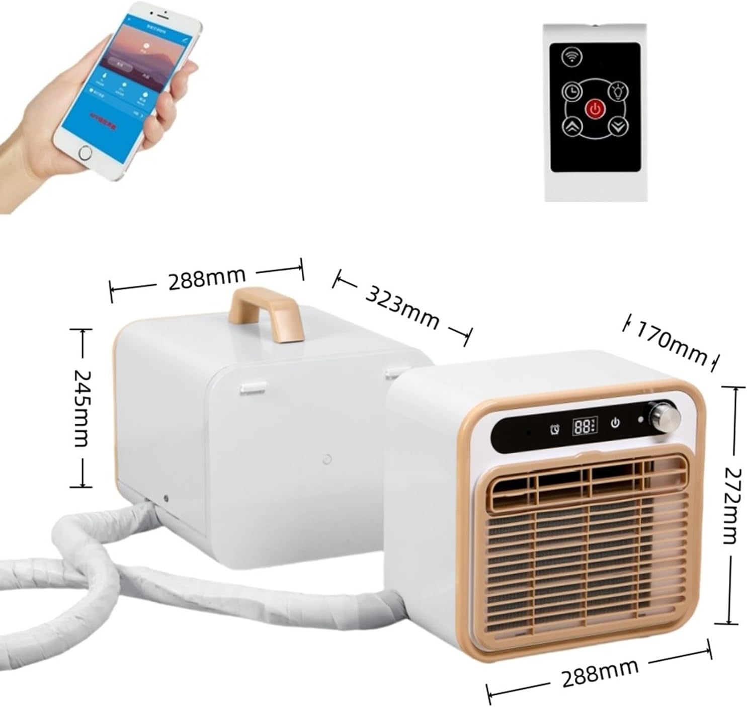 1500-W-Klimagerät mit leisem Betrieb, tragbare Split-Klimaanlage, 12-Stunden-Timer und Steuerung per Touch, Fernbedienung oder WLAN, leichtes Gewicht von nur 13 kg (2m)