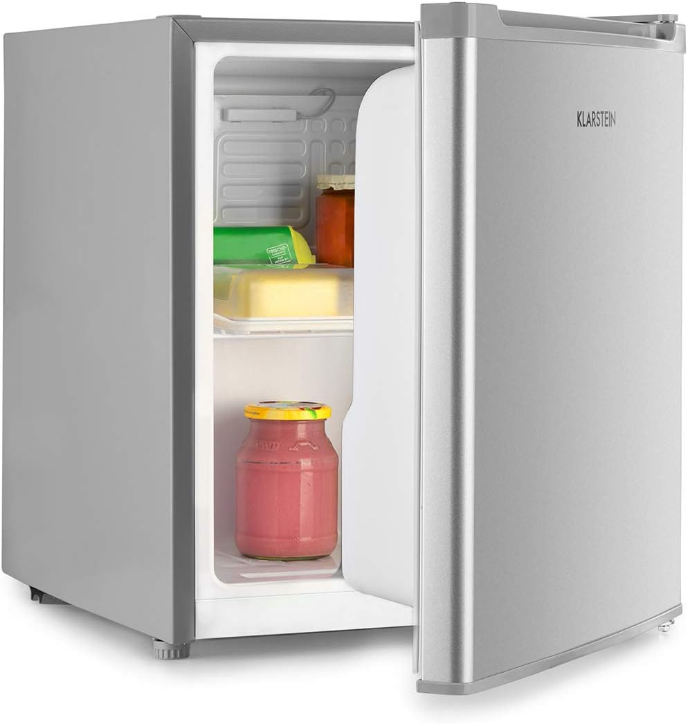 KLARSTEIN Scooby Mini réfrigérateur - système EcoExcellence, CEE E, capacité de 40L, régulateur de température, étagère amovible, compartiment bouteille jusqu'à 2l, 41 dB, argent