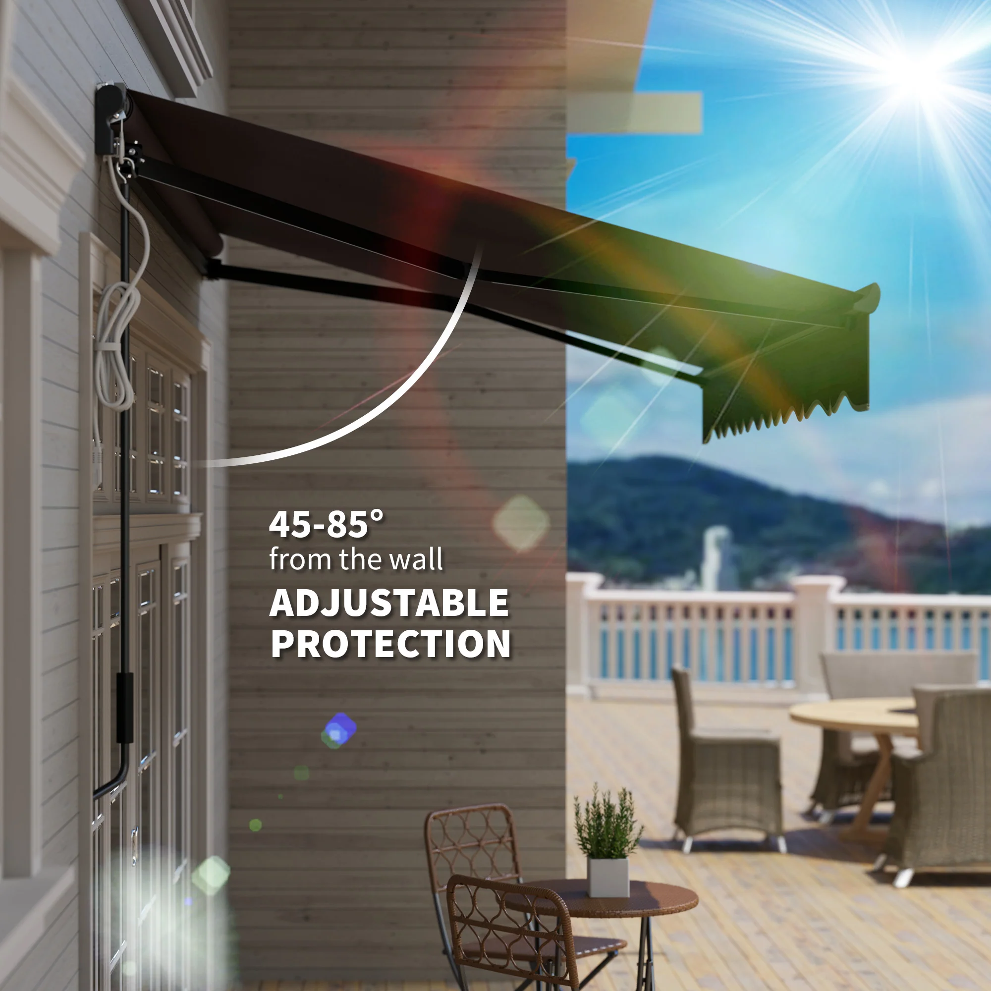 2025 2,5 x 2 m Elektrisch Zonnescherm met LED-licht & Afstandsbediening voor Tuin, Terras en Deck, Donkergrijs