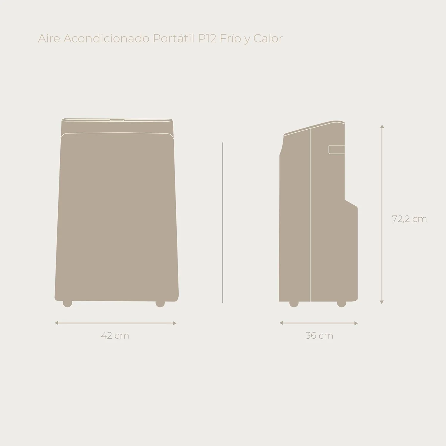EVVO Aire Acondicionado Portatil Frío y Calor, Clase A, 12.000 BTU, Control Remoto y Temporizador 24h, 4 en 1, Deshumidificador, Ventilación, Hasta 26 m2. (Modelo: CLIMA P12 Frio y Calor)