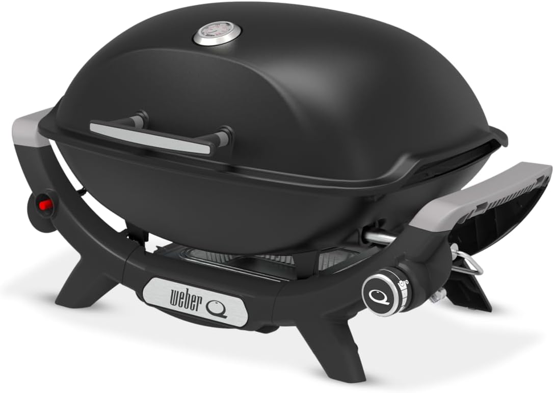 Weber Q2100N Gasgrill, 53 x 38cm Grillfäche, portabler BBQ Grill, 1 Brenner, hoher Deckel, 2-geteilter porzellanemaillierter Guss-Grillrost - Schwarz (1501088)