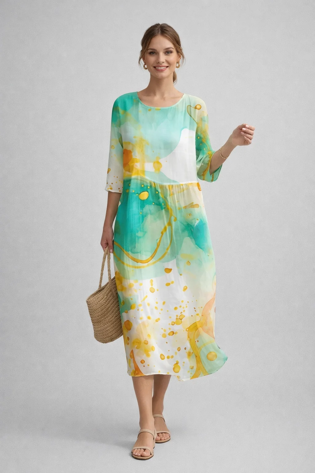 Damen Sommerkleid mit Blumenmuster | Leichtes Midikleid aus Baumwolle | Luftiges Design f��r Alltag und besondere Anl?sse