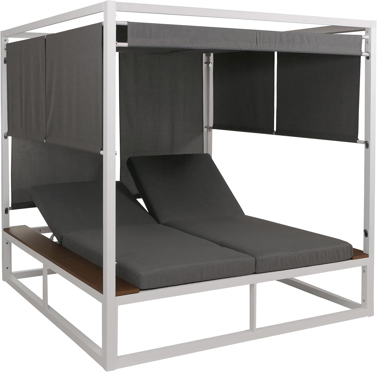 Mendler Aluminium Lounge-Gartenliege HWC-M63b, XL Sonnenliege Daybed, 10cm-Polster 200cm - weiß Polster grau