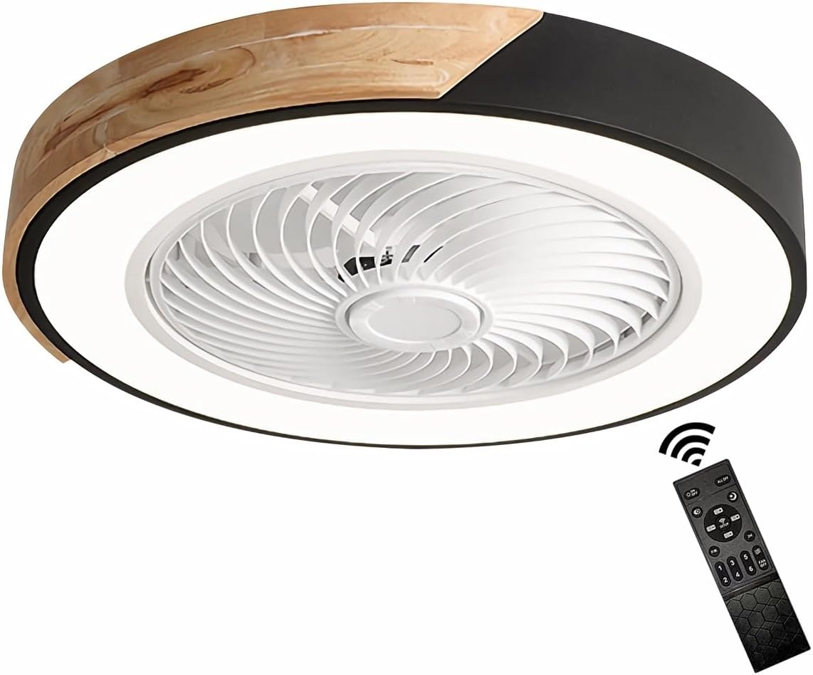 Holz Deckenventilator mit Beleuchtung LED Licht, Moderne Invisible Fan Deckenleuchte Dimmbar, Timer Leise Ventilator lampe, Deckenlampe für Wohnzimmer Schlafzimmer Kinderzimmer