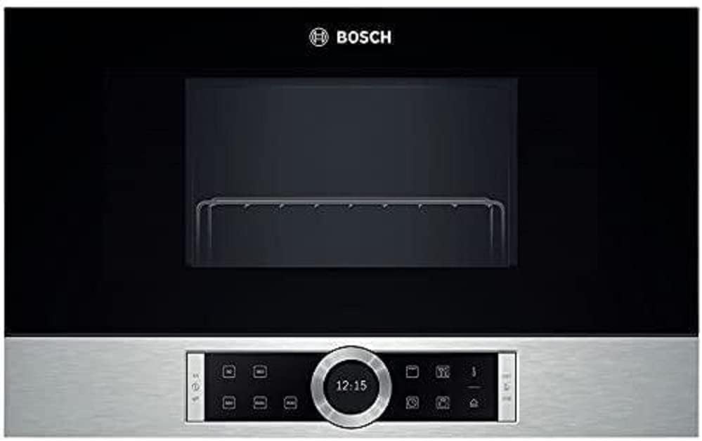 Bosch BFR634GS1 Serie 8 Einbau-Mikrowelle, Türanschlag Rechts, AutoPilot 7 Automatikprogramme, Reinigungsunterstützung, TFT-Touchdisplay, LED-Beleuchtung gleichmäßige Ausleuchtung, 38 x 60 cm, 900 W