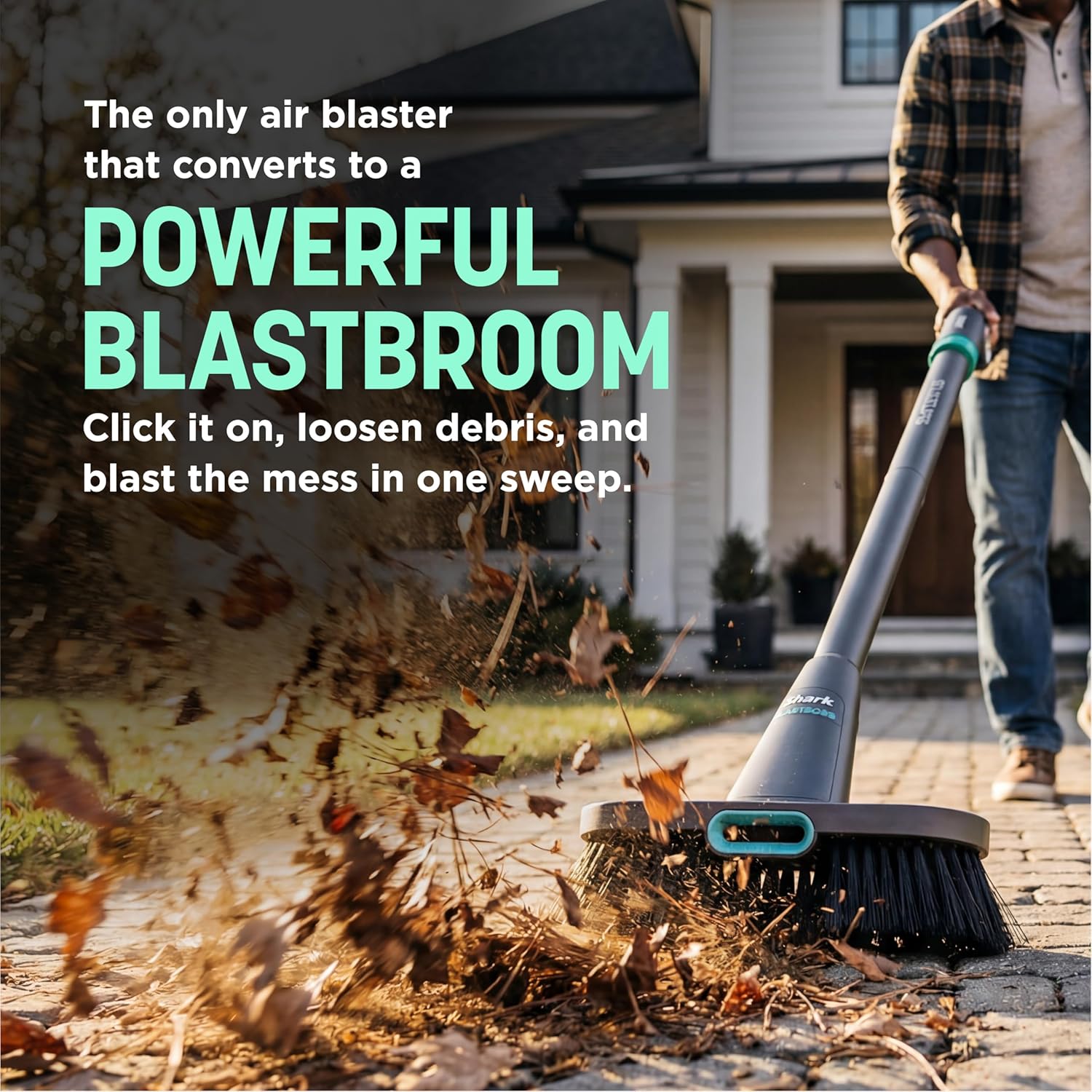 NEW Shark BlastBoss - All-in-One Luftstrahlsystem mit BlastBroom, Präzisions-Düse, Verlängerungsstab, Innen/Außen-Reinigung, 0-190 MPH, Kabelloses Handgebläse, wiederaufladbar, Salbei, AB2111GN​