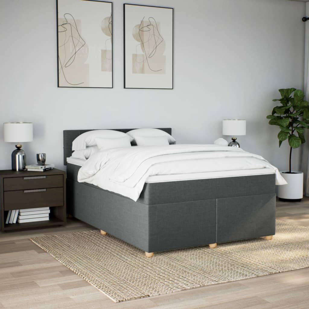 vidaXL Boxspringbett, Doppelbett mit LED Matratze Matratzenauflage, Bettgestell mit Lattenrost Kopfteil, Polsterbett Bett für Schlafzimmer, Dunkelgrau 140x200cm Stoff