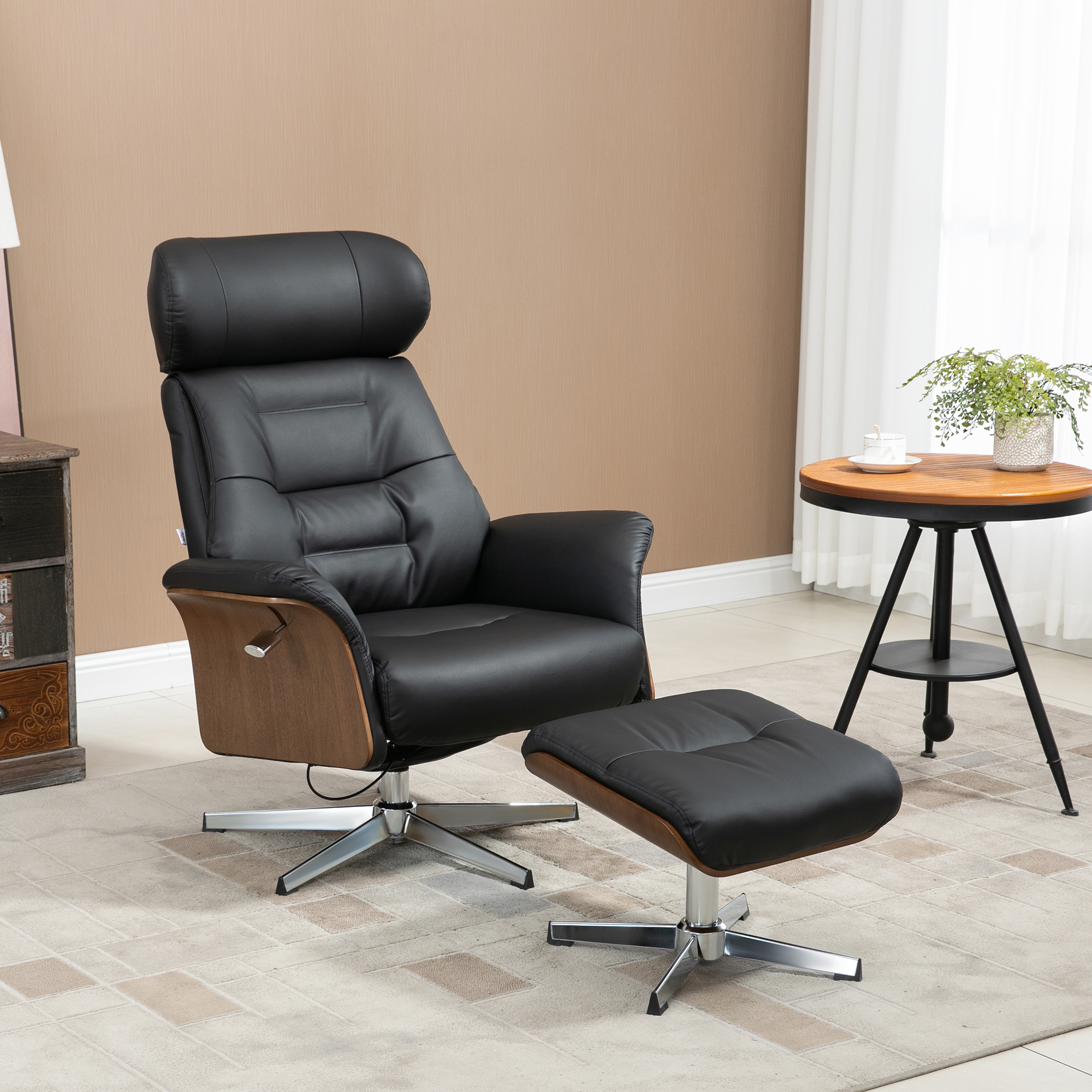 Fauteuil met voetenbank, 360° draaibaar, ligfunctie, leesstoel, zwart, 80 x 84 x 108 cm