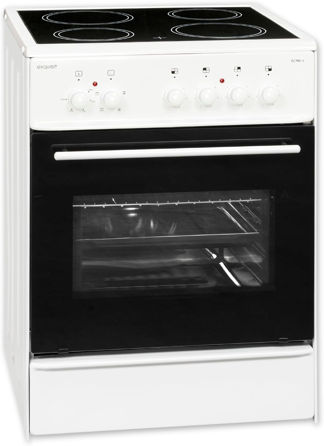 Exquisit Standherd ECM 6-4 | Standherd 60cm mit Glaskeramik Kochfeld | Ober- & Unterhitze | Grill | Umluft | Elektroherd freistehend 60 cm | weiss