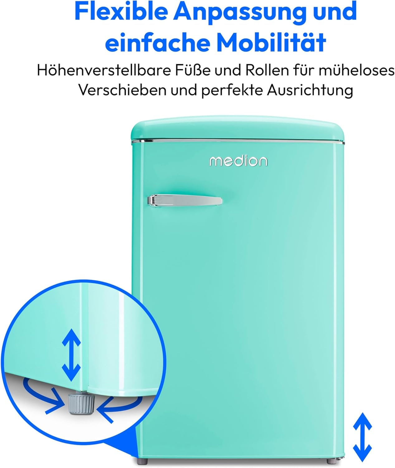 MEDION Retro Kühl-Gefrierkombination (95L Kühlschrank, 13L 4 Sterne Gefrierfach, 108 Liter Nutzinhalt, LED Innenbeleuchtung, Stufenlose Temperaturregelung, MD 37790) grün