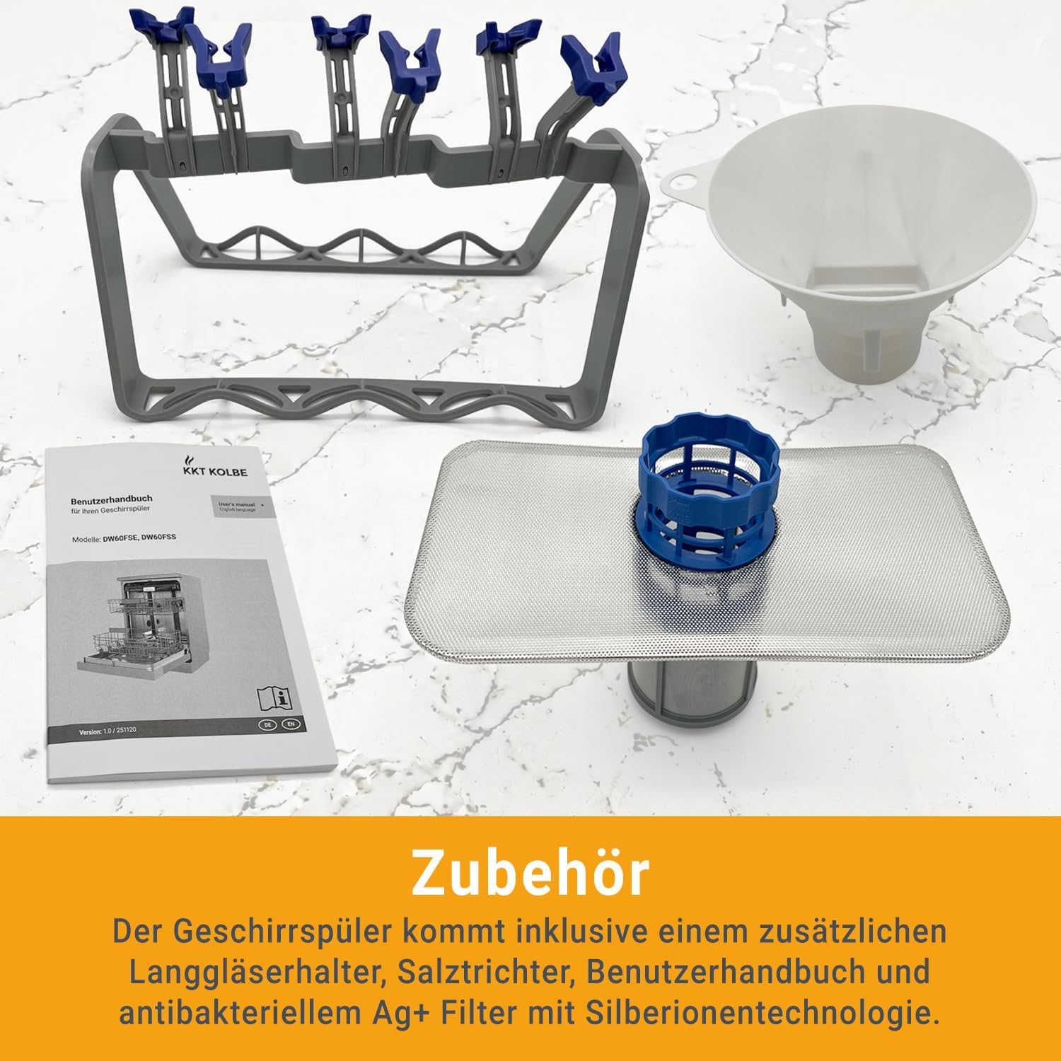 KKT KOLBE 60 cm Geschirrspüler Spülmaschine Schwarz Silber Freistehend, Unterbaufähig, Besteckschublade, LED-Beleuchtung, Automatische Türöffnung, höhenverstellbar, 7 Programme, 14 Maßgedecke, DW60FSS
