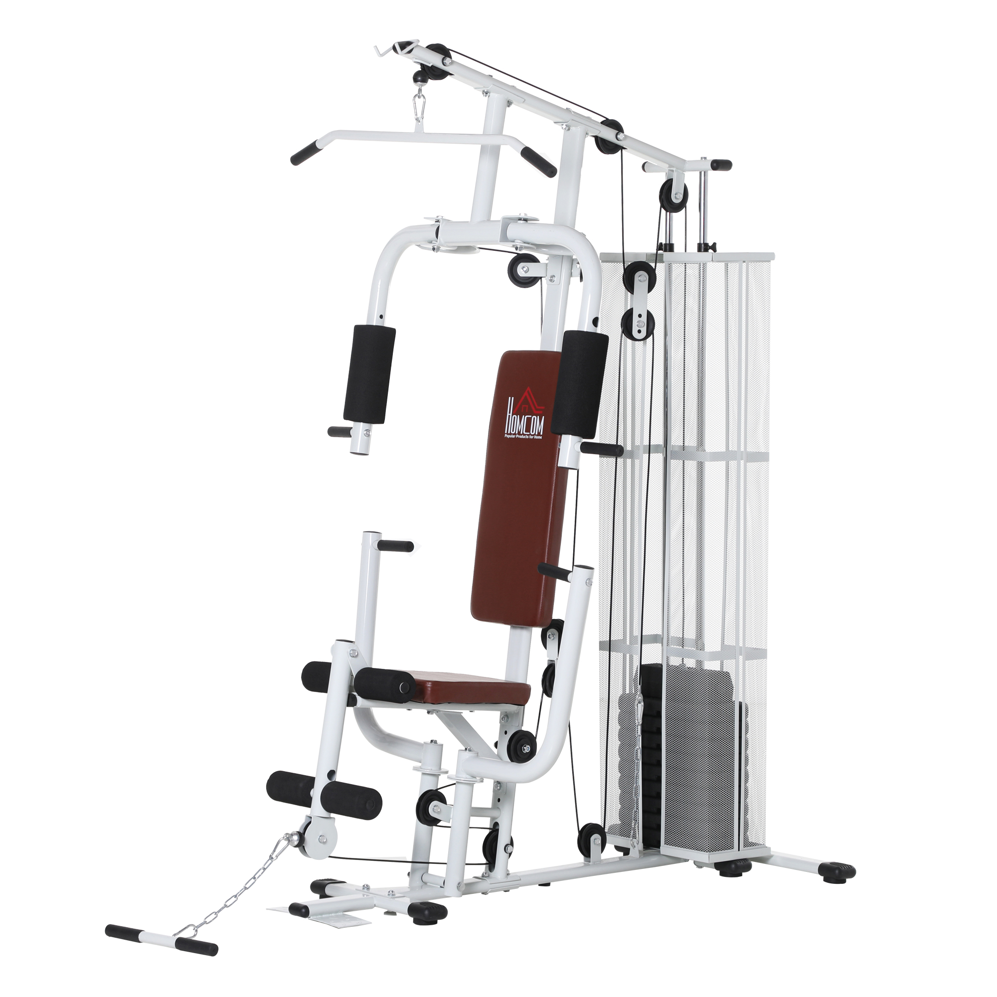 Gym Krachtstation Fitnessstation Multigym Fitnesscentrum Fitnessapparatuur incl. gewichten Latzug Beincurl Metaal PU-kunstleer Wit 150 x 110 x 210 cm