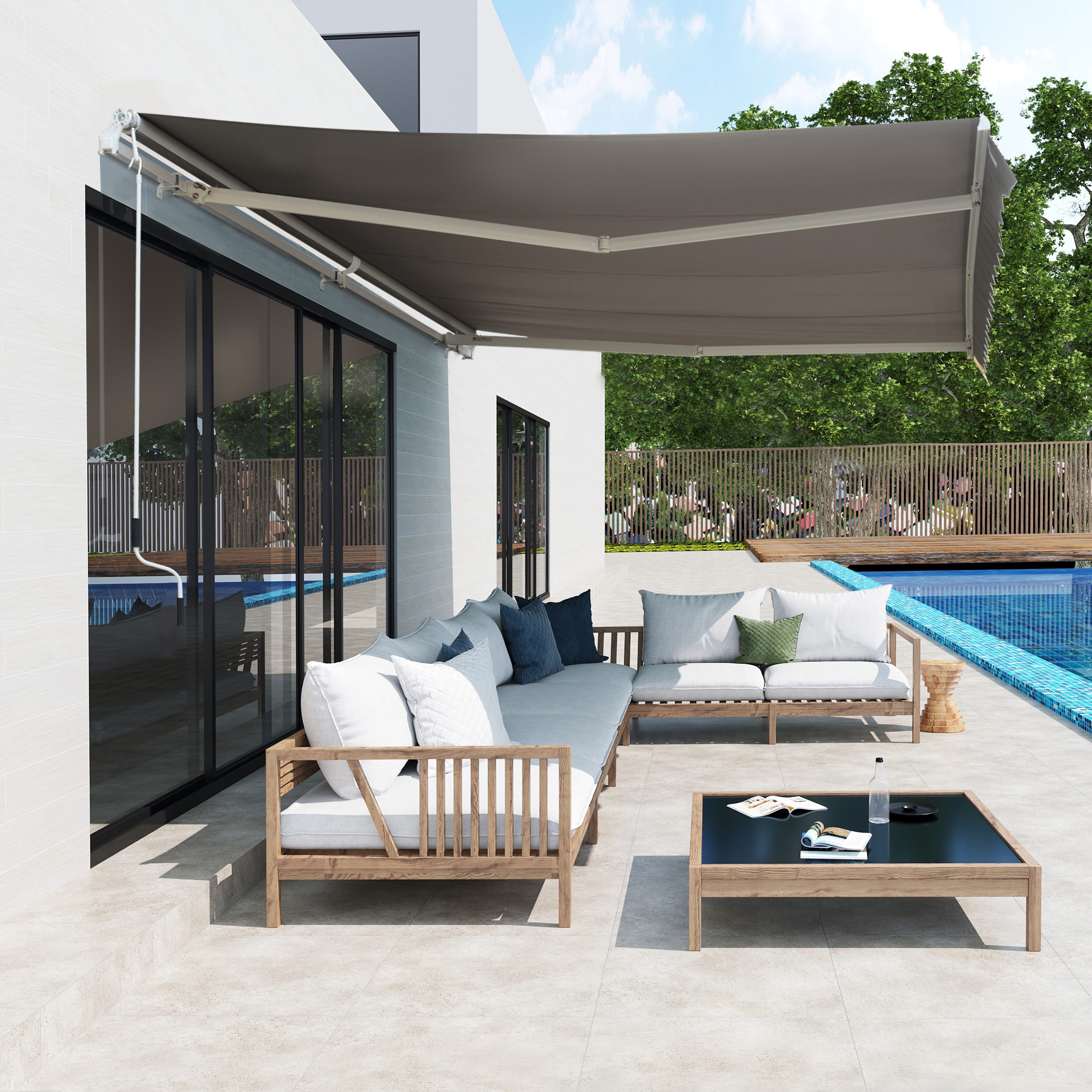 Luifelslinger incl. afstandsbediening knikarmluifel balkon aluminium 5 x 3 m
