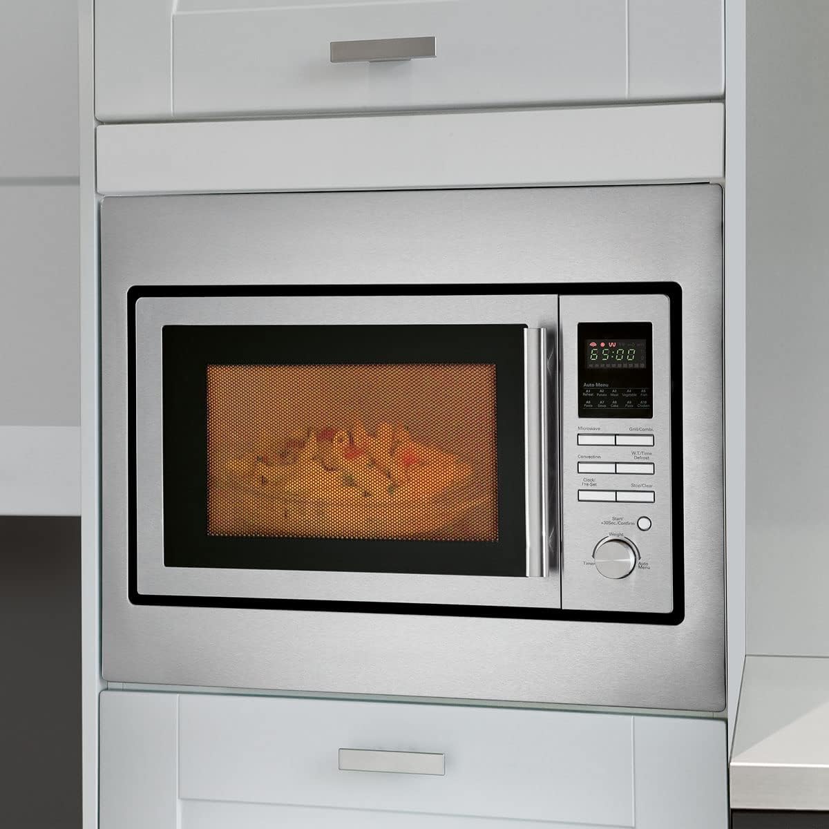 Bomann 3in1 Einbau-Mikrowelle mit Grill und Heißluft, Microwave, 25 L Garraum, 10 Automatikprogramme, Auftaufunktion, inkl. Grillrost und Drehteller (Ø 32 cm), 900 Watt, Edelstahl, MWG 2216 H EB
