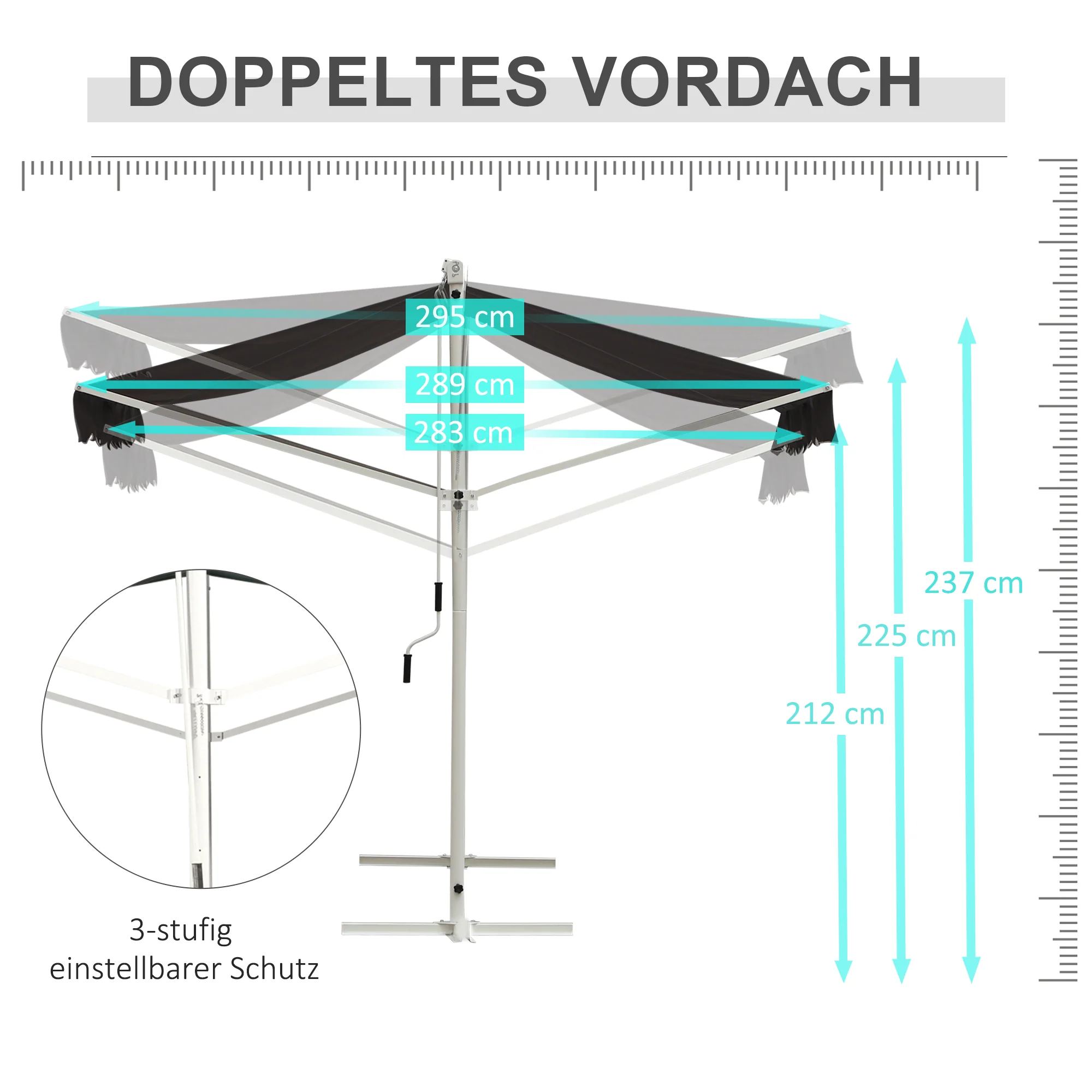 Outsunny Staande luifel met knikarm tuinluifel luifel zwengel grijs 3,95 x 2,94 m