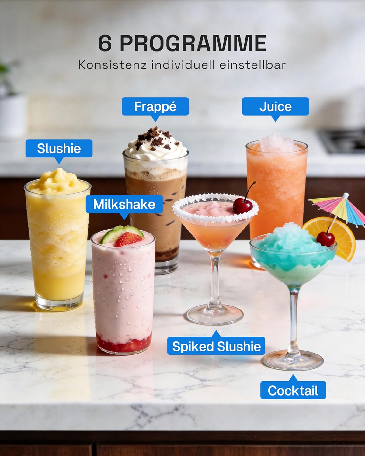 HBN Slush Maschine 2L Softeismaschine für Zuhause mit Selbstreinigende, kein Eis nötig, 6 Programme für Slushies, Cocktails, Margaritas, Frappés & Milchshakes