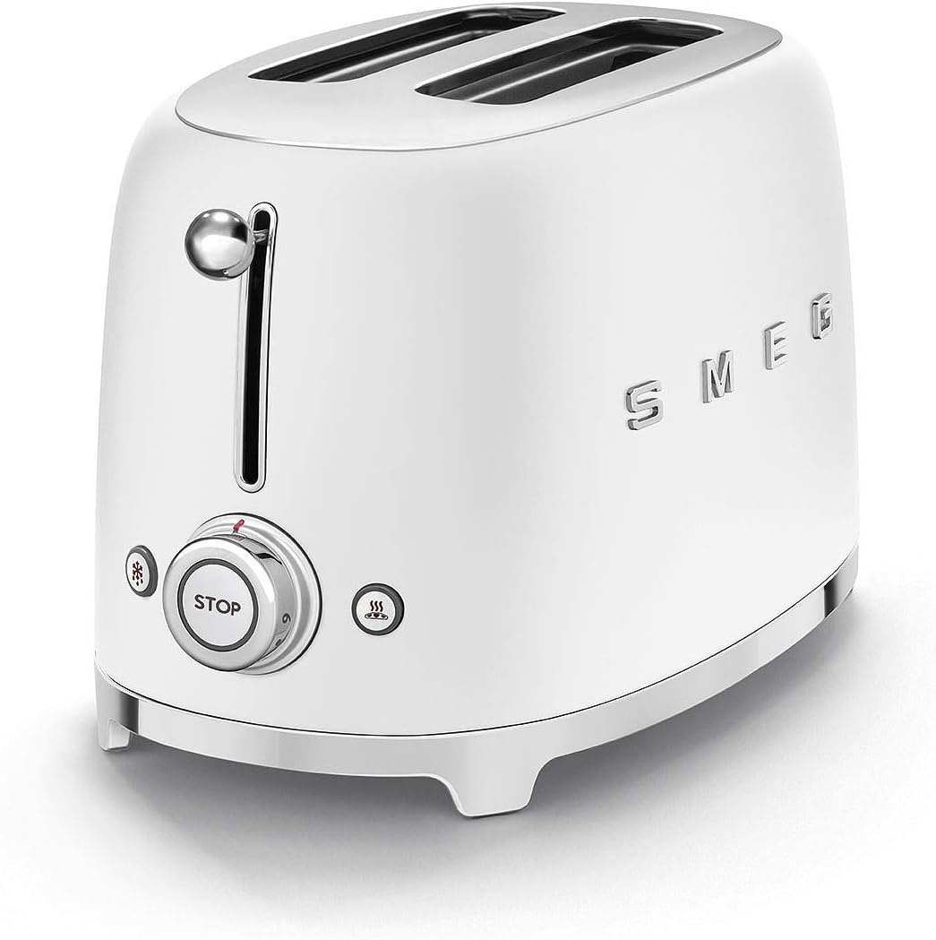 Smeg, 2x2 TSF01CREU -Toaster, 2 Schlitze für 2 Scheiben, 6 Vergoldungsniveaus, Heizfunktion, Abtau- und Bagel- Funktion, Sammelschublade, 950W, Creme