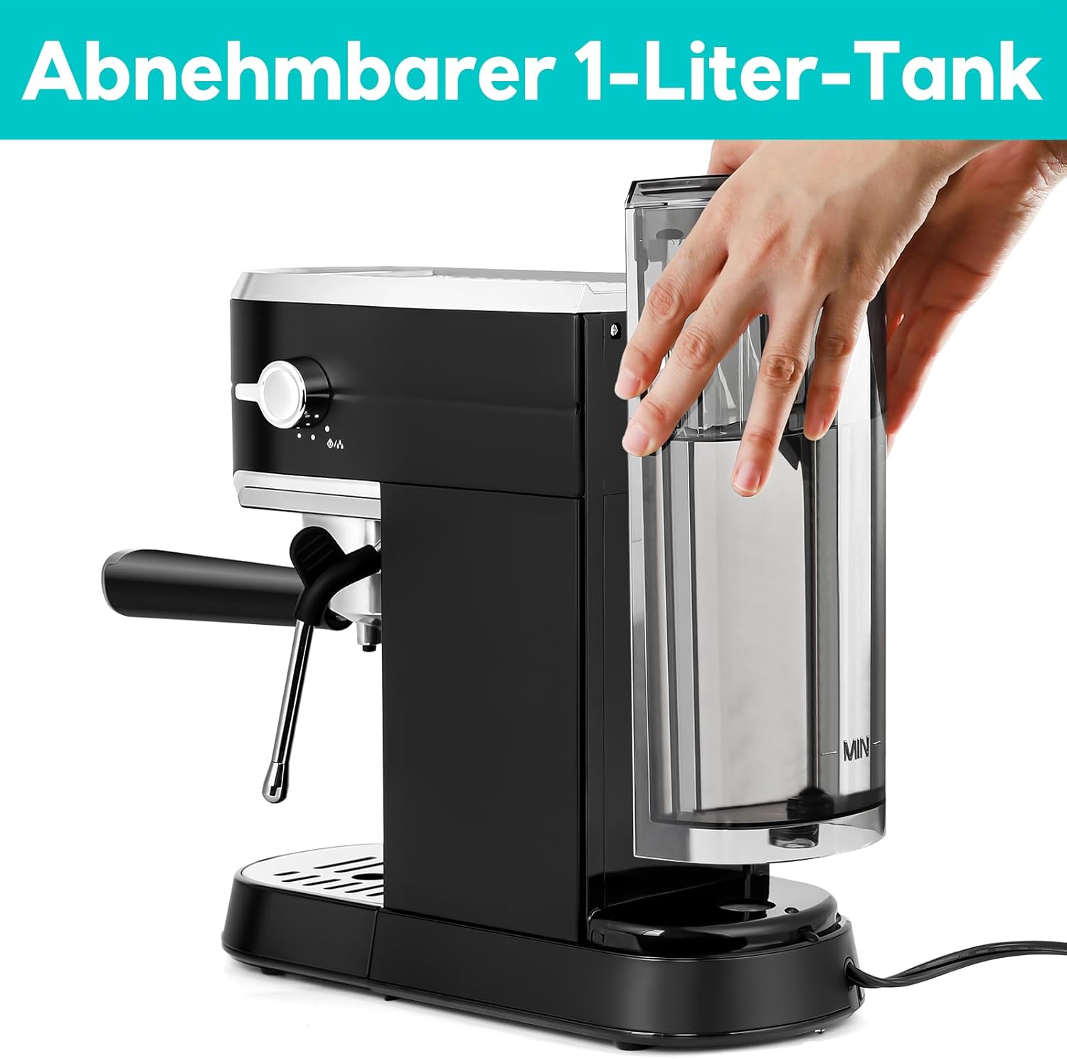 CASABREWS Espresso Siebträgermaschine 20 Bar, Edelstahl-Espressomaschine mit professionellem Milchaufschäumer, Klein Kaffeemaschine Espresso für Cappuccino, Latte & Macchiato, 1L Wassertank, Schwarz