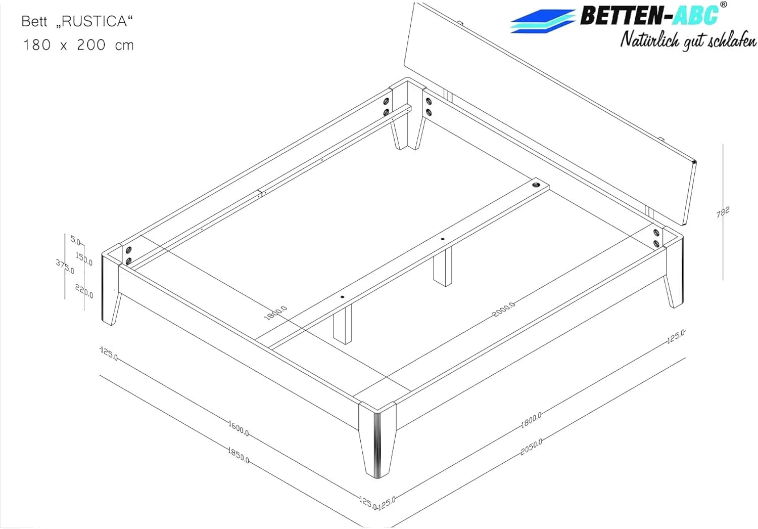 Betten-ABC Massivholzbett Rustica - 180x200 cm - Kernbuche in Naturoptik - Natur geölt