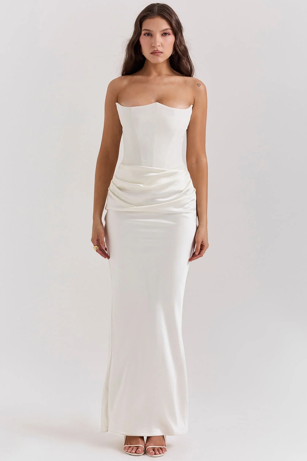 Tr?gerloses Maxikleid f��r Damen | Elegantes Abendkleid mit Raffungen und figurbetontem Schnitt | Flie?endes langes Kleid
