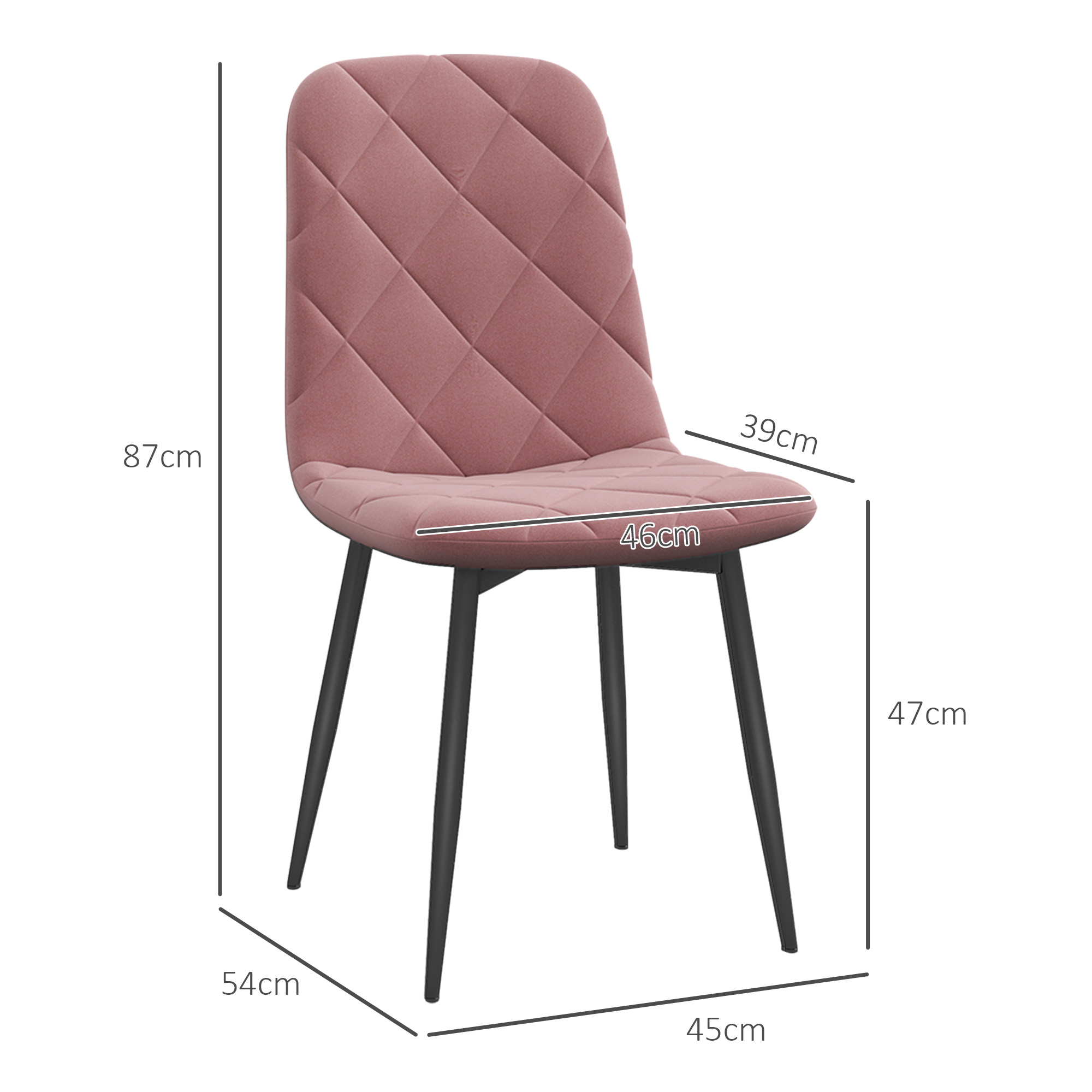 4-delige Set Eetkamerstoelen in Fluwelen Look met Rugleuning, 45 x 54 x 87 cm, Roze
