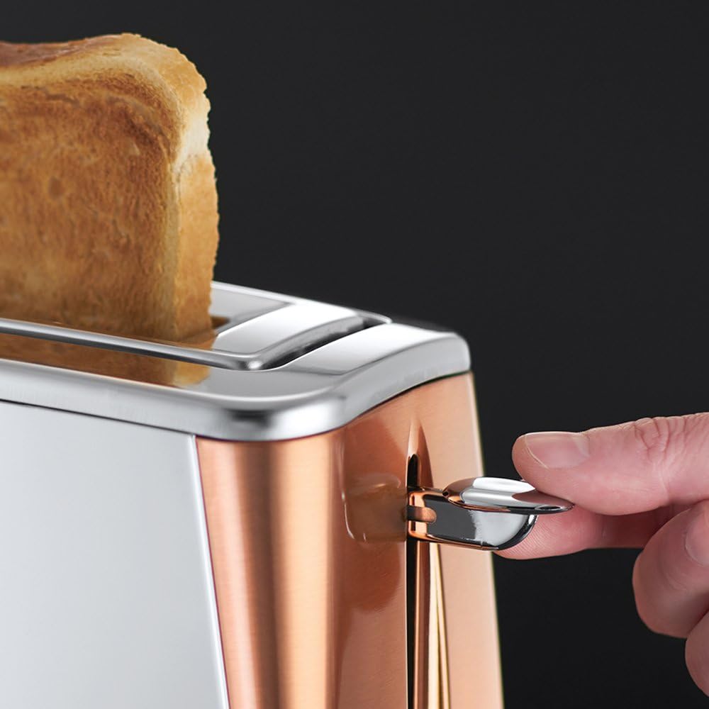 Russell Hobbs Toaster [für 2 Scheiben] Luna Edelstahl Kupfer (extra breite Toastschlitze, inkl. Brtchenaufsatz, 6 Brunungsstufen + Auftau- & Aufwrmfunktion, 1550W) 24290-56