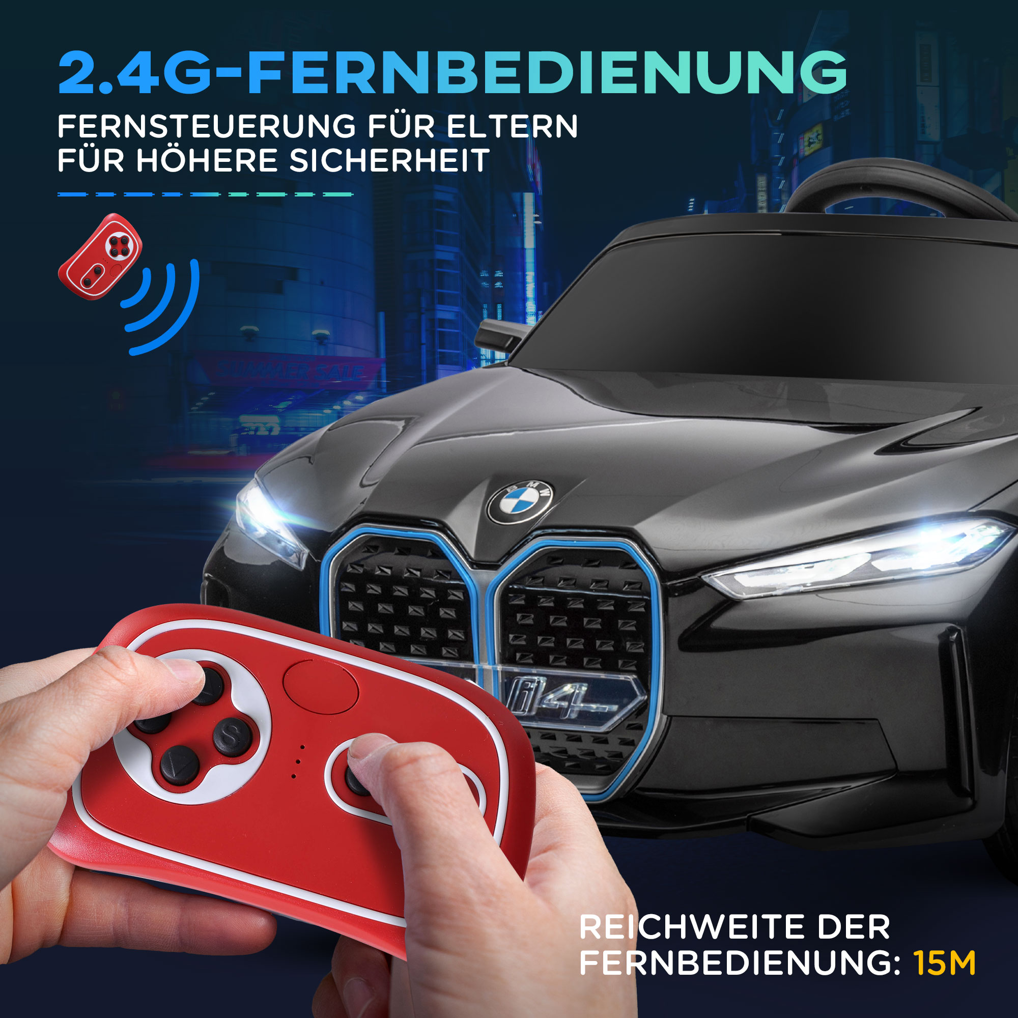 Kinderauto Elektroauto BWM i4 3-5 km/h Afstandsbediening Multimedia-speler Zwart