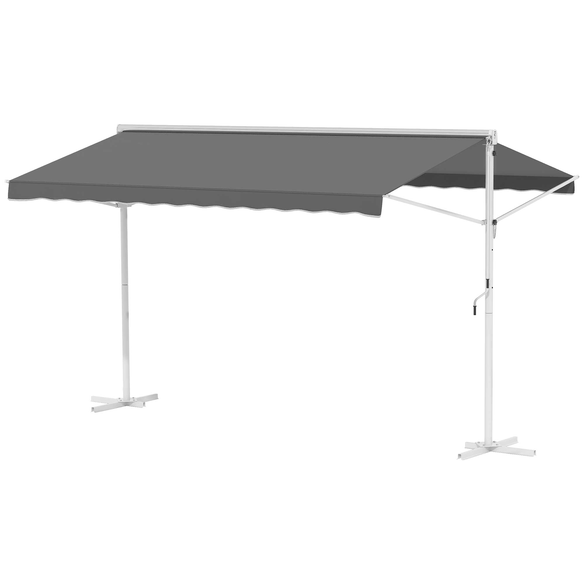 Outsunny Staande luifel met knikarm tuinluifel luifel zwengel grijs 3,95 x 2,94 m