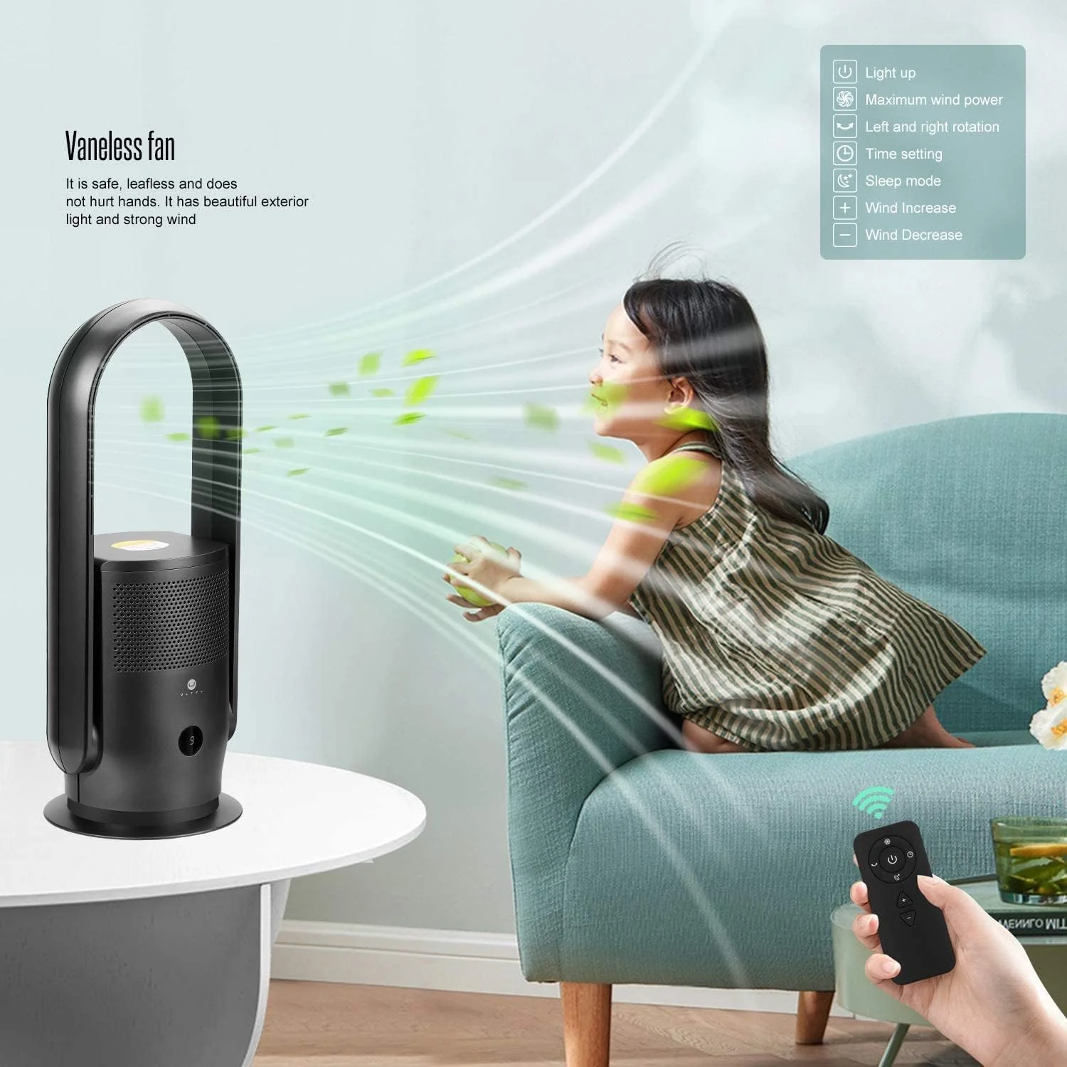 Rotorloser Ventilator mit Luftreiniger, Ultty Turmventilator Leise mit Fernbedienung, Touch, 8H Timer, HEPA-Filter 99,97%, 80cm 90° Oszillation Bladeless Fan für Schlafzimmer Heim, CR022 Weiß