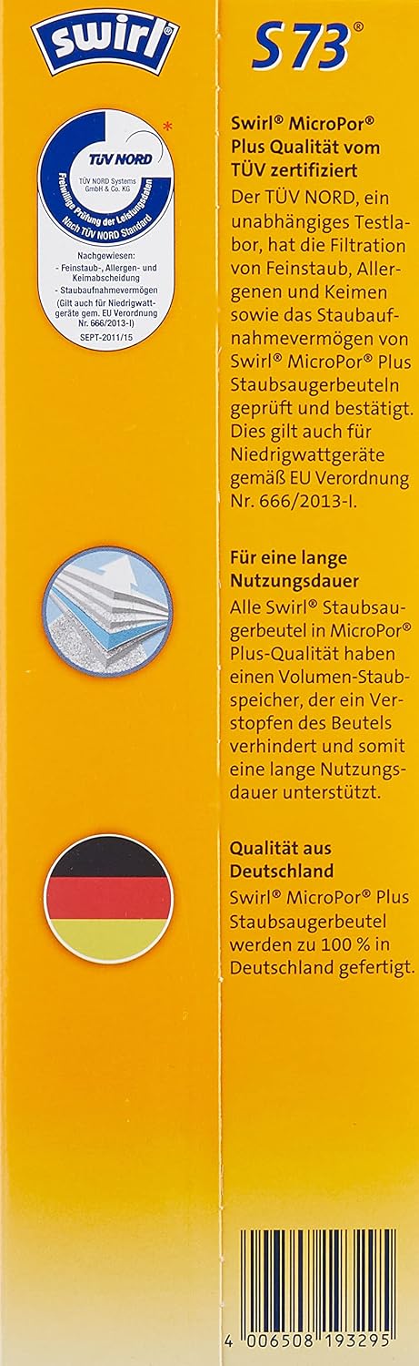 Siemens Staubsauger mit Beutel Q5.0 Extreme silencePower VSQ5X1230, Bodenstaubsauger, 850 W, schwarz & Swirl S 73 MicroPor® Plus Staubsaugerbeutel, 4 Stück inkl. Filter