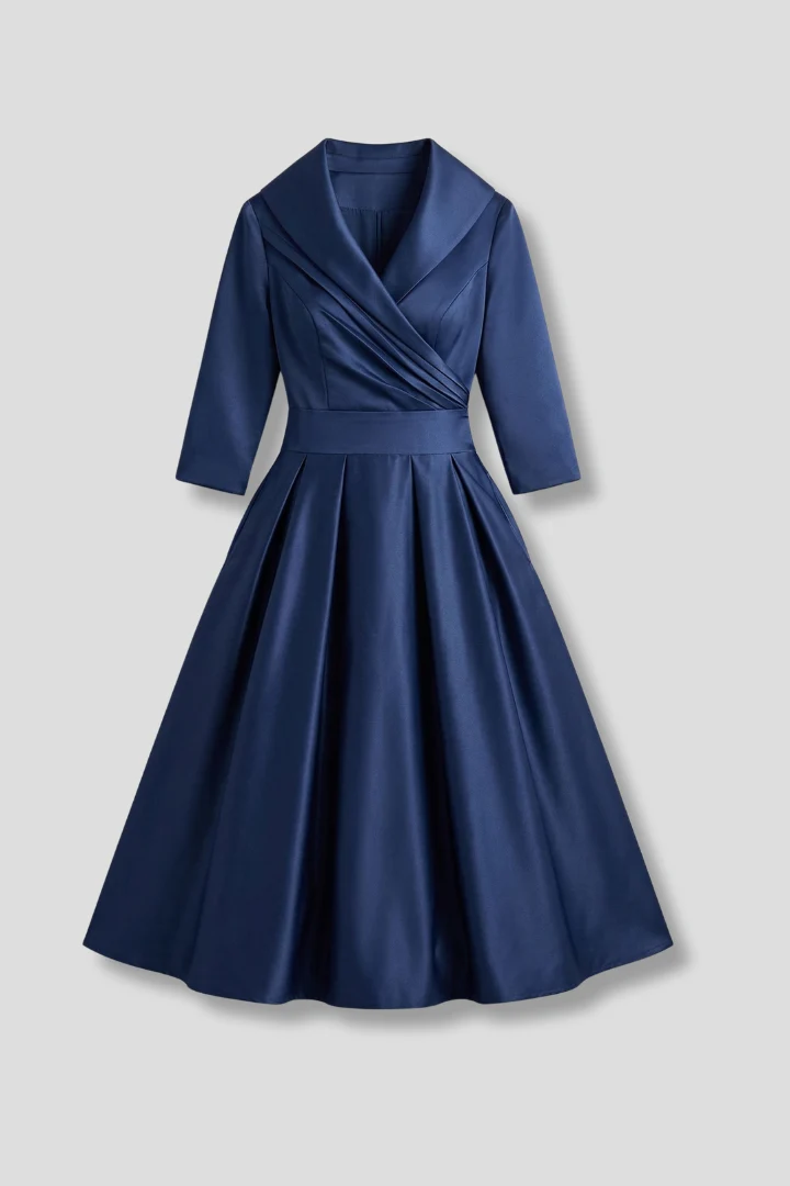 Damen Midikleid mit Wickelausschnitt und Faltenrock | Langarm Kleid mit Seitentaschen und tailliertem Schnitt f��r Alltag und B��ro