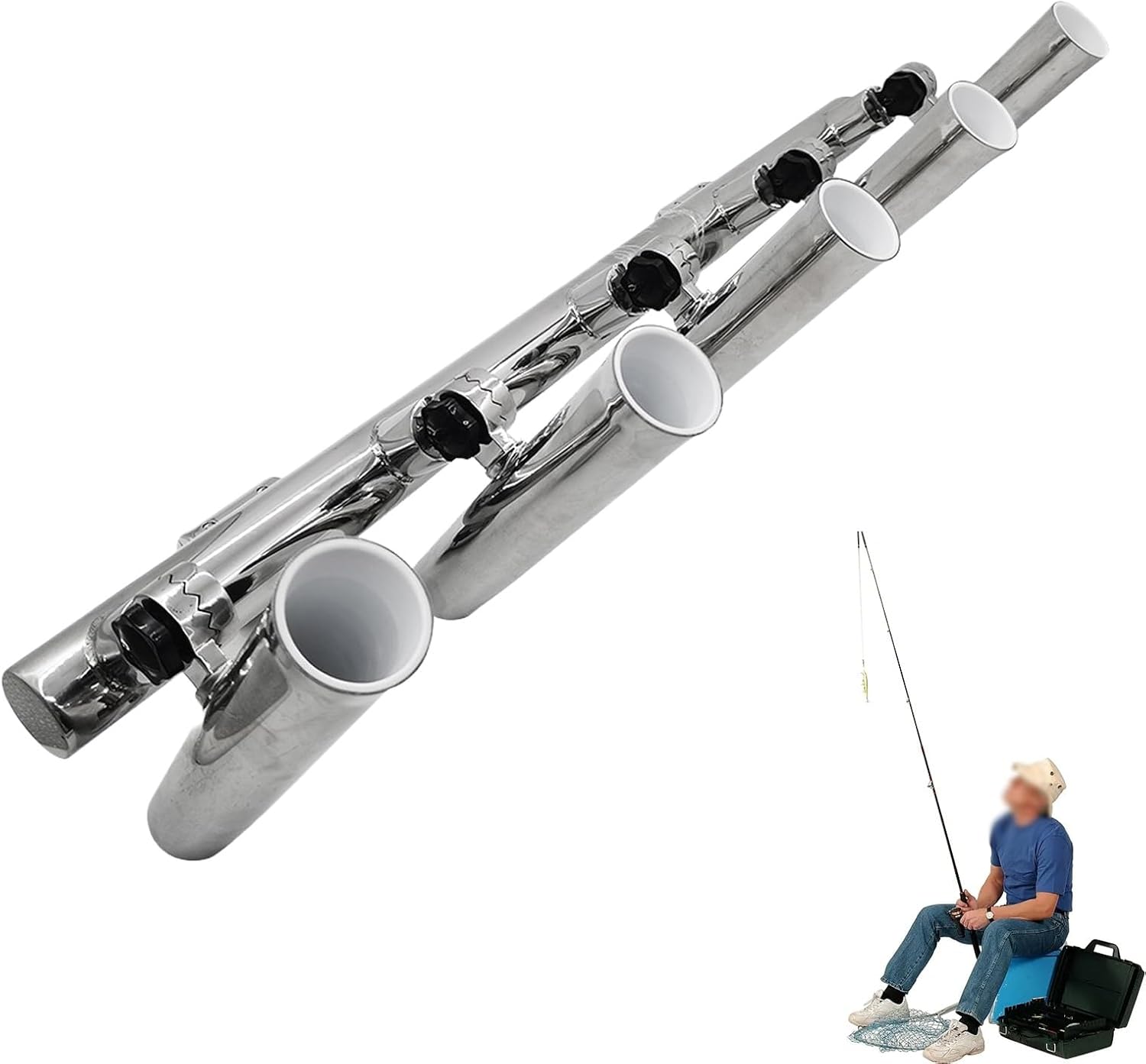 Angelrutenhalter für 5 Ruten, Edelstahl, 180° winkelverstellbar, T-Top-Boot-Raketenwerfer, Clip-on-Halterung, Marine-Angelkonsole für die meisten Angelruten