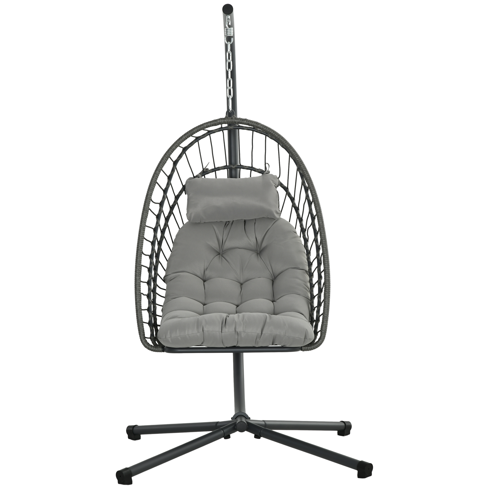 Outsunny Hangingstoel Rotan Loungestoel, weerbestendig, 1 kussen, 100 cm x 131 cm x 194 cm, Lichtgrijs