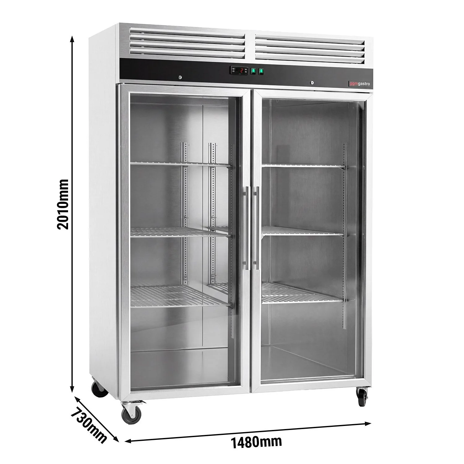 Kjøleskap i rustfritt stål ECO - 1 200 l - -2 °C til +8 °C - med 2 glassdører