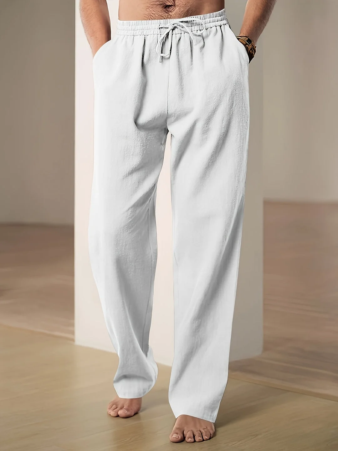 Leinenhose Herren Sommerhose mit elastischem Bund und Kordelzug - Leichte atmungsaktive Freizeithose f��r den Alltag