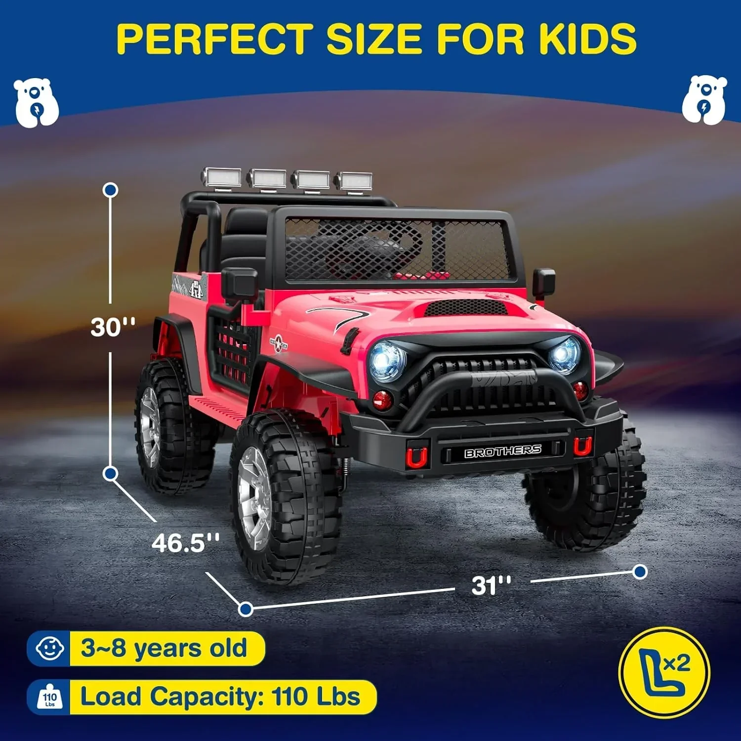 L8 Ride On Car 2 Seater 12V Kids Electric Car Remote Control 4-Wheel Suspension Bluetooth Speaker