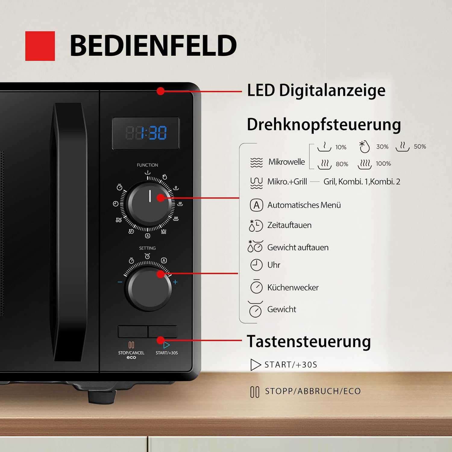 Toshiba MW2-MM20PF(BK) Freistehend Mikrowelle/Solo-Mikrowelle / 20L / 800W / 5 Leistungsstufen mit praktischer Auftaufunktion/LED-Beleuchtung im Innenraum/Schwarz